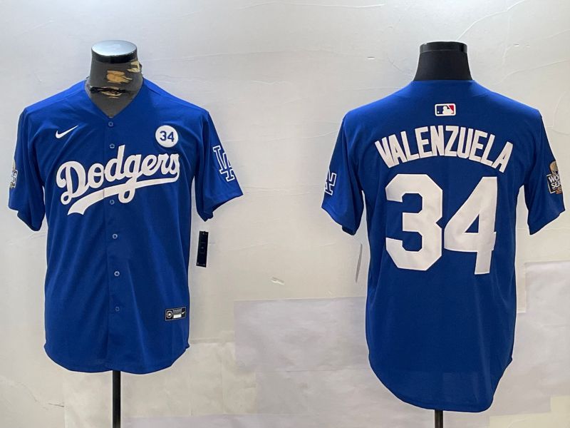 Men Los Angeles Dodgers #34 Valenzuela Blue Game 2024 Nike MLB Jersey style 1121->los angeles dodgers->MLB Jersey
